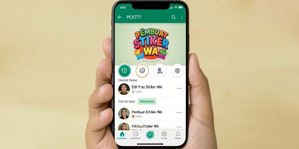 Antarmuka PCX777 untuk membuat stiker WhatsApp yang kreatif.